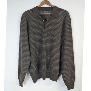 Vtg Brooks Brothers Merino Wool Sweater Mens Large Brown Collared Polo Grampa